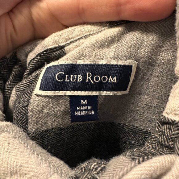Club Room Casual Button Down Mens Medium Black White Plaid Rugged Flannel Shirt - Picture 6 of 6